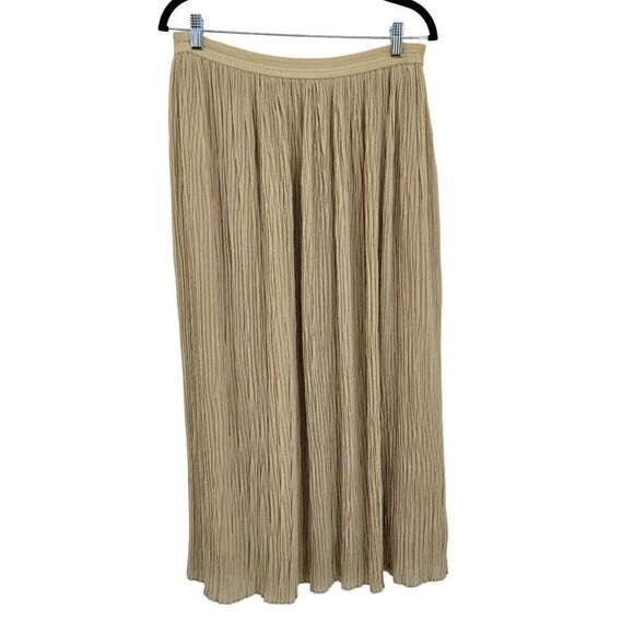 Vintage 80's Liz Sport Maxi Skirt S Beige Tan Crinkle Pleated Full Elastic Waist - Picture 2 of 11